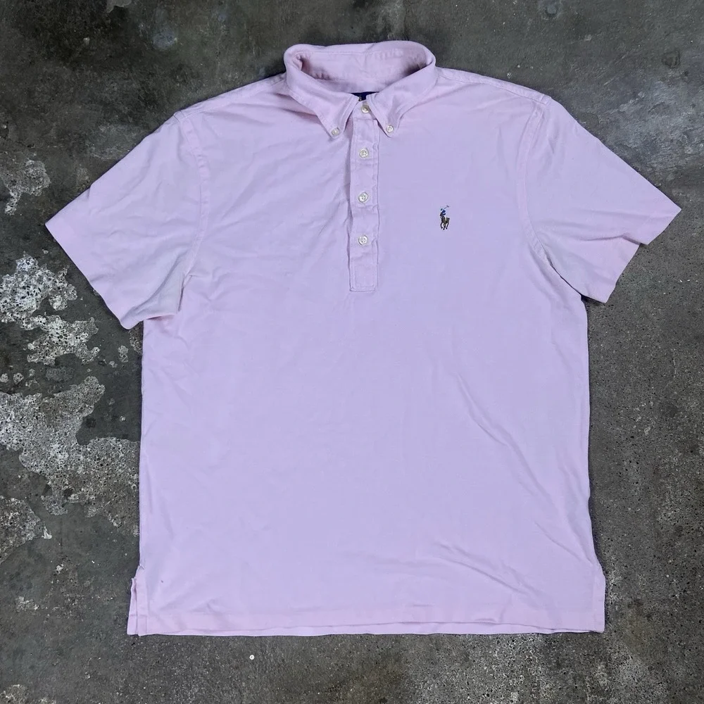 Polo‎ Ralph Lauren Polo Shirt Size Large Pink Knit Oxford Flesh Pony Logo